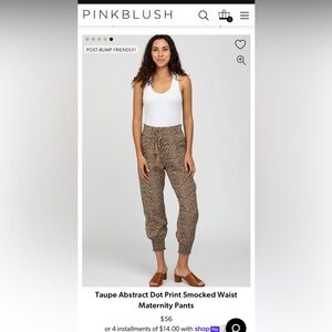 Taupe Abstract Dot Print Smocked Waist Maternity Pants